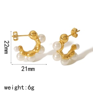 1 Pair Retro Classic Style C Shape Stainless Steel  Gold Color Inlay Artificial Pearls Women's Stud Earrings h5 Picture3